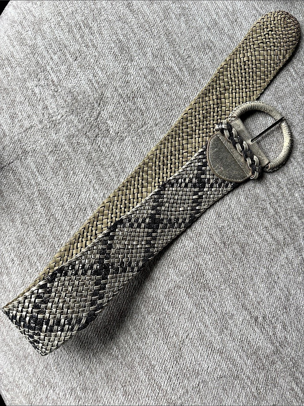 White House Black Market Woven Leather Belt in Metallic Silver Size Small